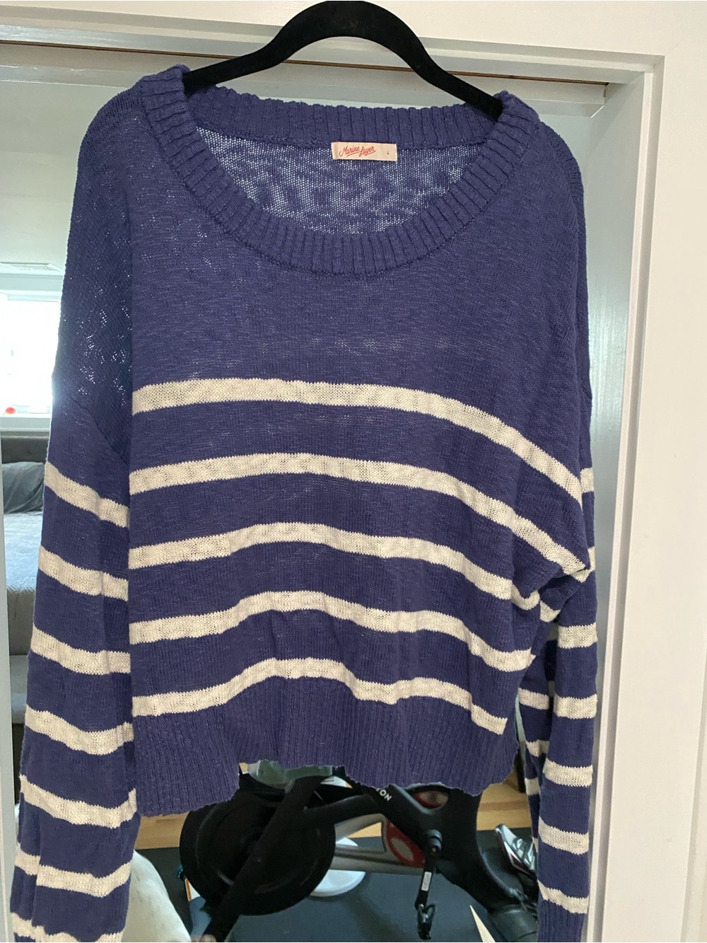 Marine Layer Seabreeze Crewneck Sweater Blue and White Stripes